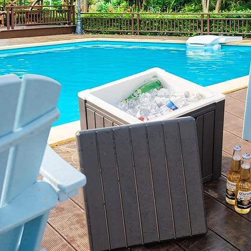 Miniatura 2 de Giantex Cofre de hielo de polipropileno café claro de 10 galones, 17 x 17 x 16 pulgadas, con tapa extraíble y asas integradas