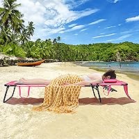 Vista 20 de GYMAX Silla bronceadora, silla de playa de 350 libras con orificio facial, almohada lavable y correa de transporte, tumbona plegable ajustable