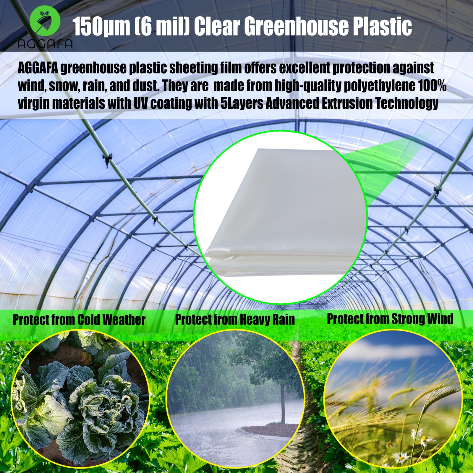 Plastique pour serre robuste 150 µm (6 mil) Film polyéthylène