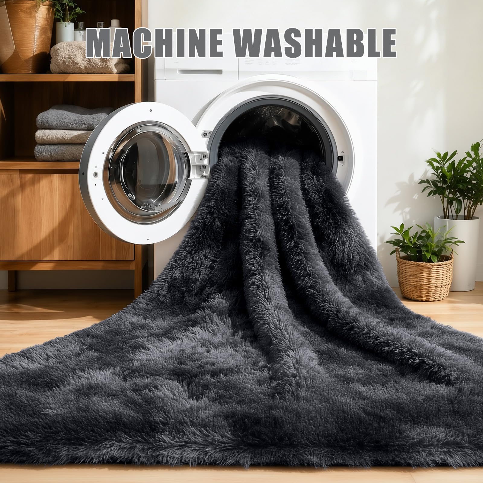 Homaxy Hochflor Tie Dye Groß Teppich Wohnzimmer 200 x 300 cm, Dunkelgrau | Rutschfest Waschbar Teppiche, Flauschig Modern Teppich fürs Kinderzimmer, Schlafzimmer
