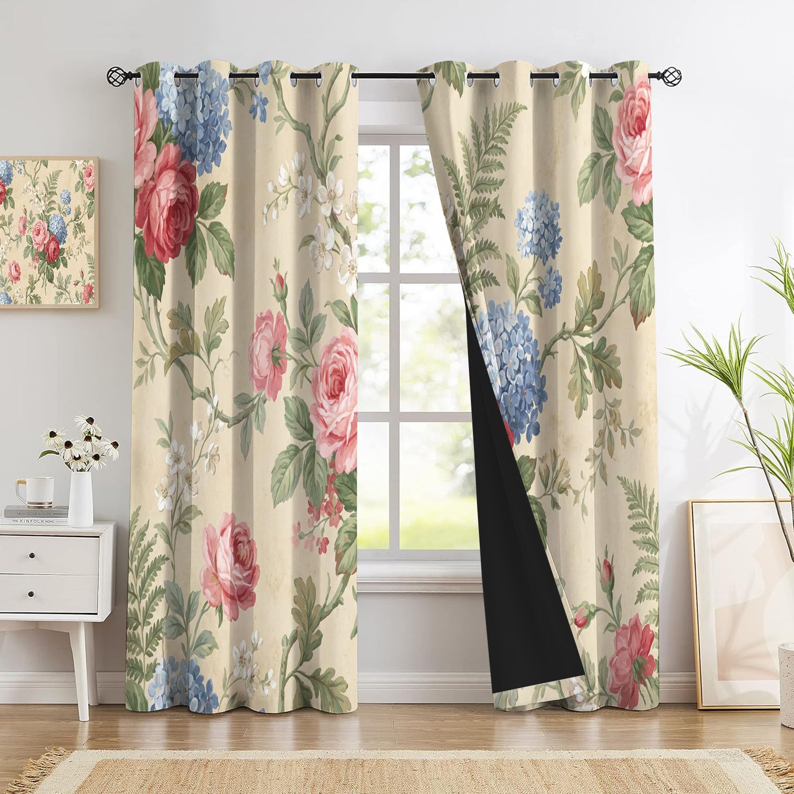 Rideau occultant contre la lumière et le froid, imprimé floral 140x160