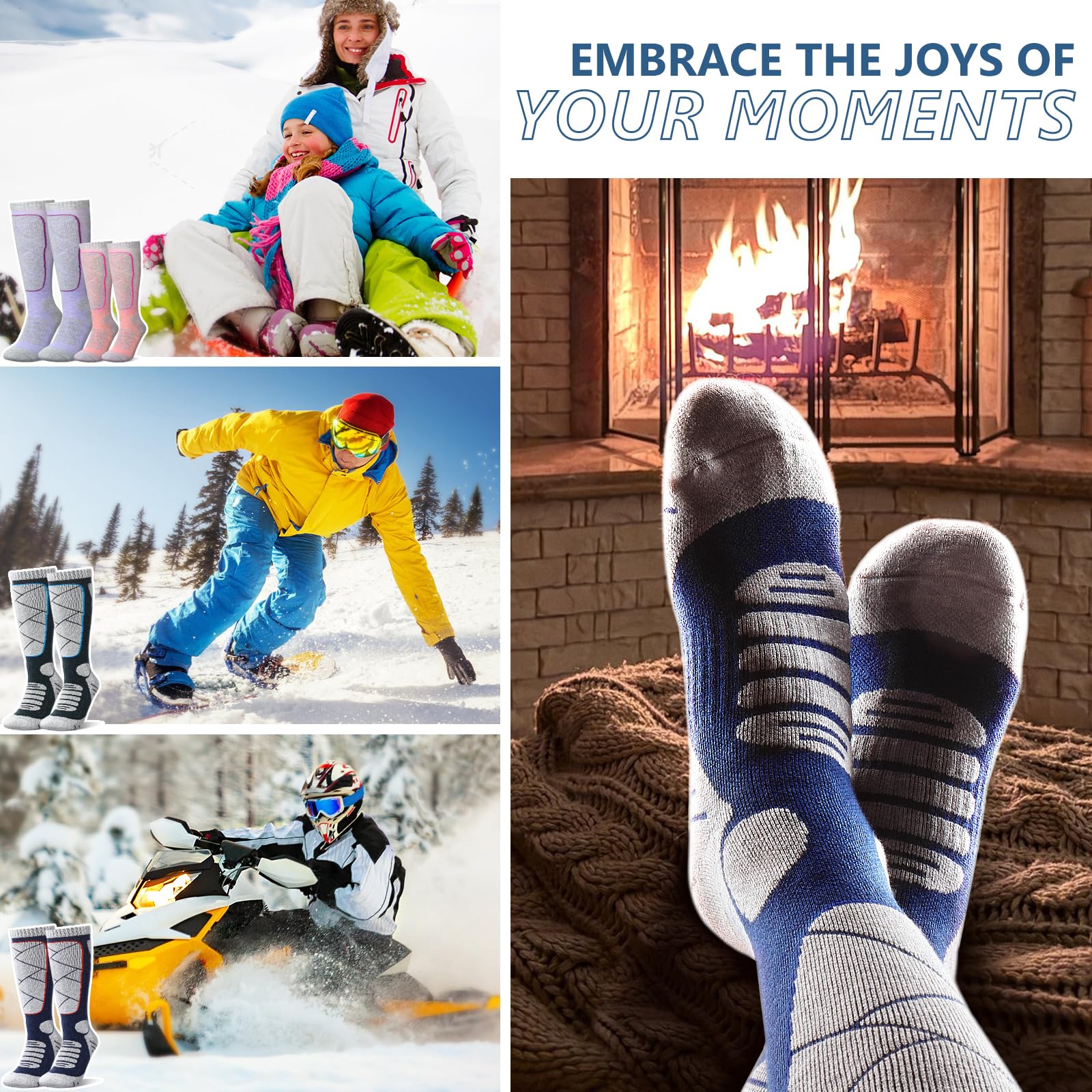 Merino-Woll Ski-Socken für Kinder und Erwachsene, für kalte Wetterbedingungen beim Skifahren, Schneetreiben, Snowboarden, Wintersport – warme Over-The-Calf-Socken für Winteraktivitäten.