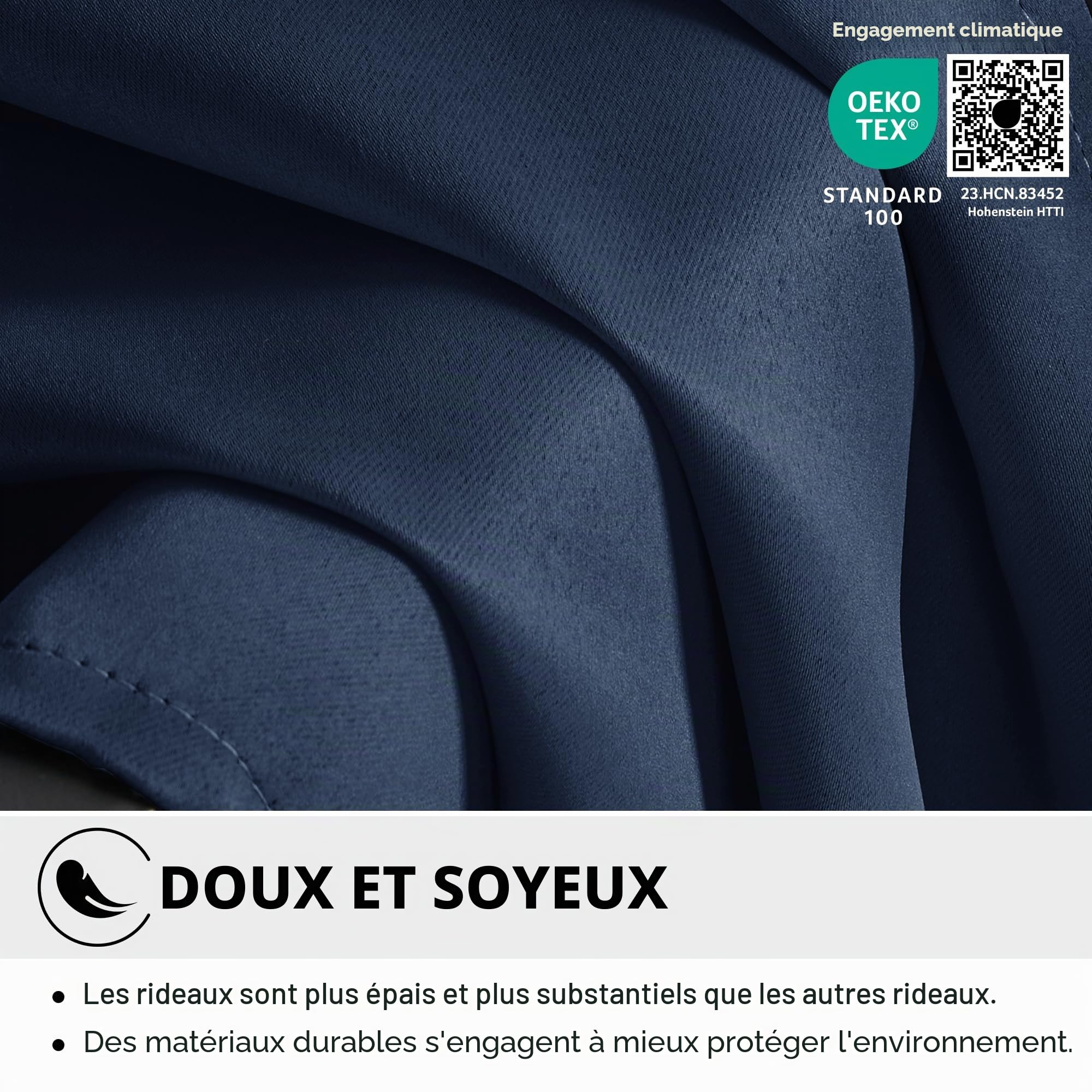 Deconovo Rideaux Occultants Isolant Thermique Anti Froid, Design Moderne à Oeillets, Rideaux pour Salon et Chambre, 140×245 CM, Bleu Marine, 2 Pièces