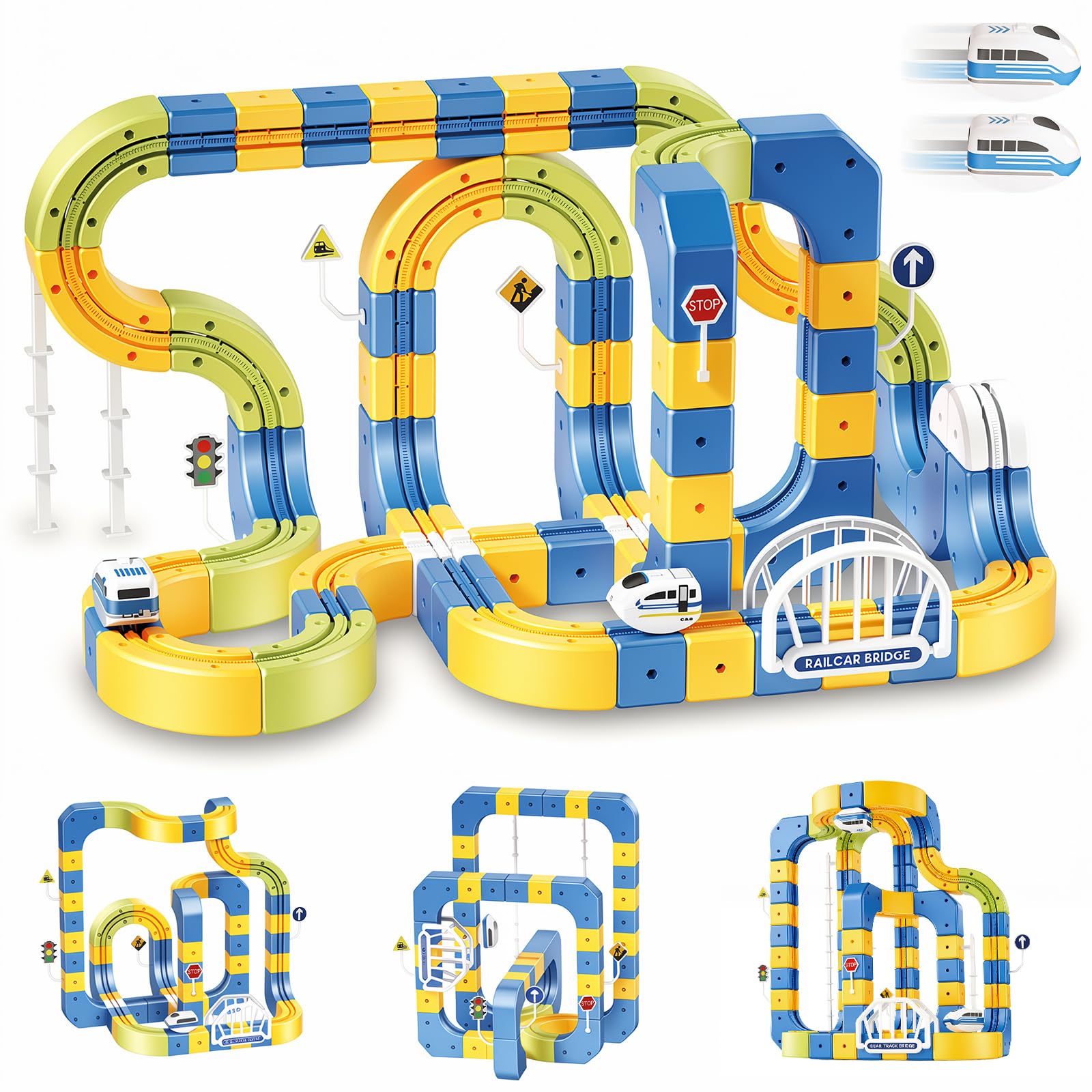 224 PCS Electric Train Track Set for Kids, 3D Magic Rail Cube Building Toy with Motorized Train, Modular Track System, STEM Learning Toy, Creative Construction Gift for Boys Girls 3+