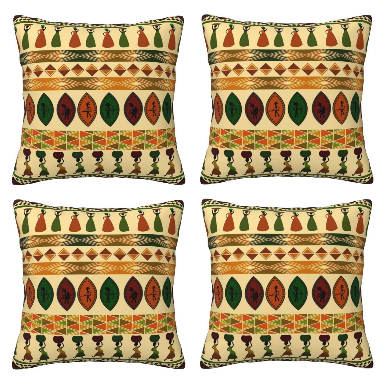 Aapika Bohemia Style Traditional African Pattern Printed Pillow Case Set Of 4 - Square Cushion Cover Modern Pillowcase 40X40 Cm