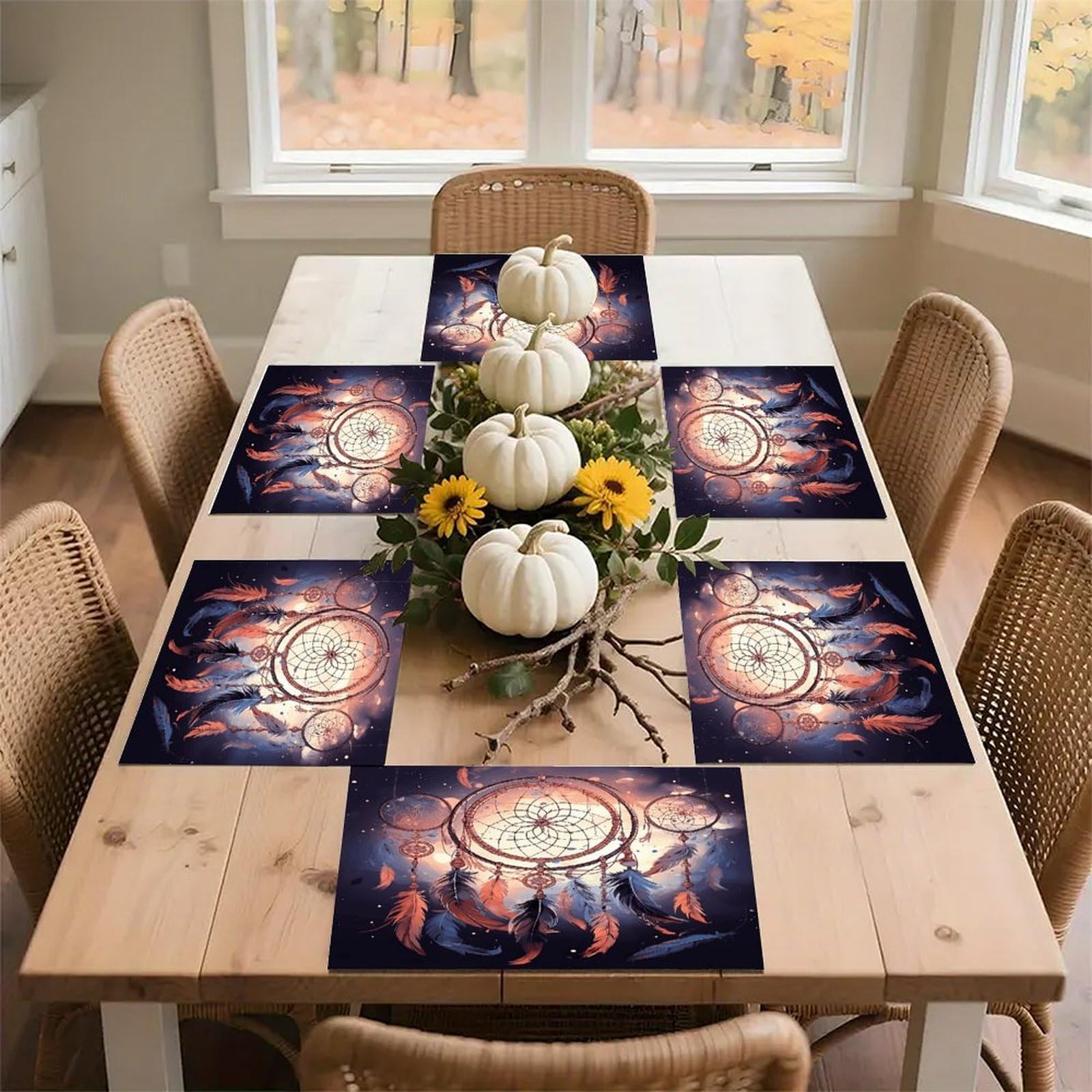 Native American Dream Catcher Placemats Non-Slip Heat Resistant Table Mats Flax Washable Cloth Place Mats Easy to Clean Premium Placemat for Kitchen Dining Table Decor Party Outdoor