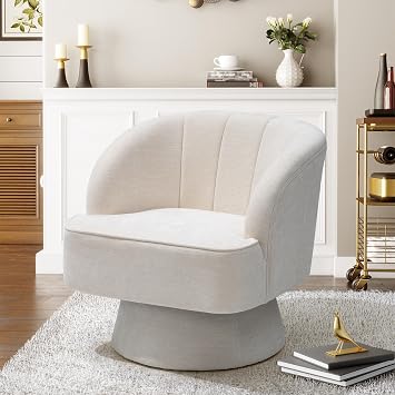 Pellebant Rotating Accent Chair Arm Chair - 28" Wide Living Room Chair, Adult Reading Chair, Round Barrel Chair for Living Room/Bedroom, Flux White