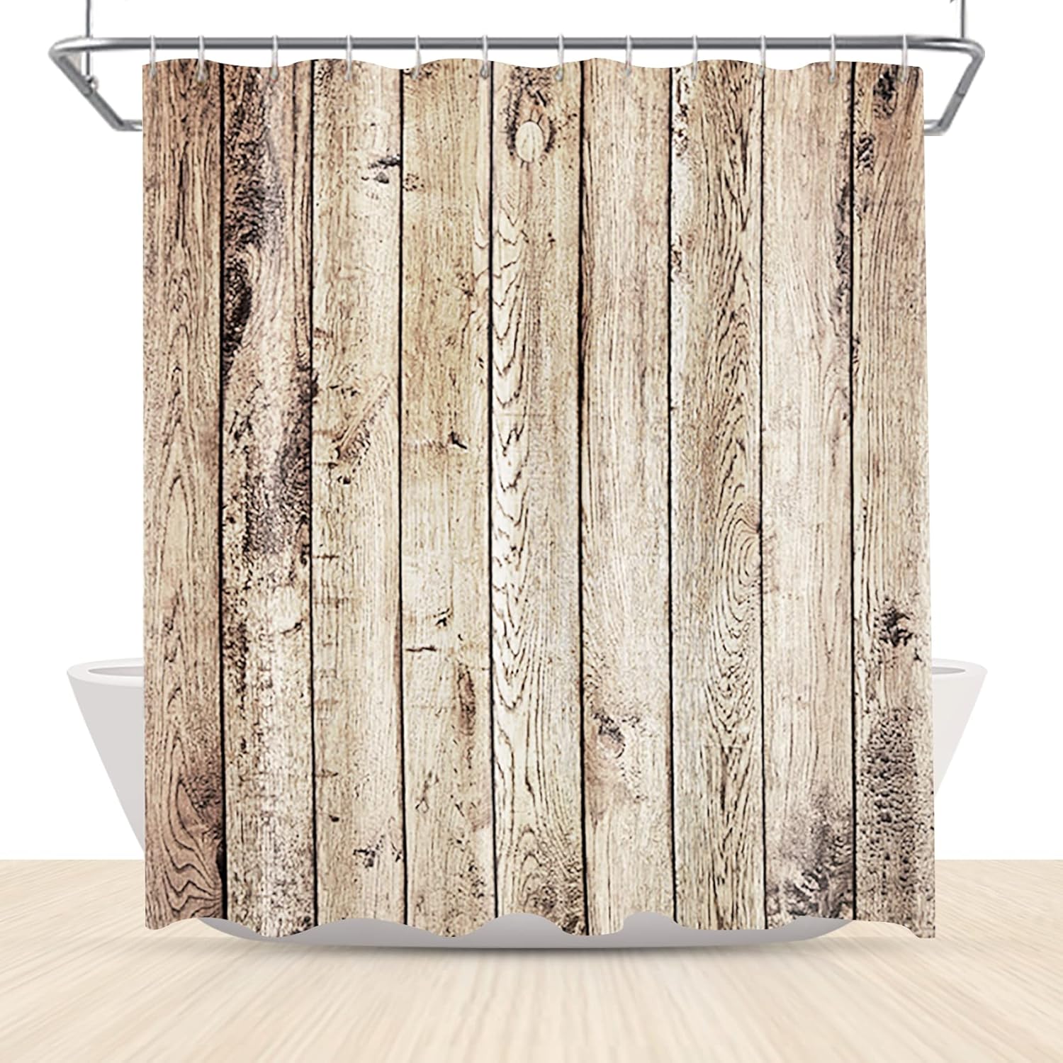 Amazon｜LFEEY 素朴なブラウンウッドシャワーカーテン ファームハウススタイル 素朴な木製テクスチャ バーンドア バスルームカーテン
