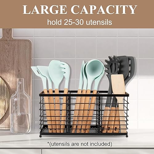 Miniatura 8 de RedCall Soporte para utensilios para encimera, soporte de cocina de acero inoxidable, soporte para espátula de cuchara 2 en 1 para encimera de