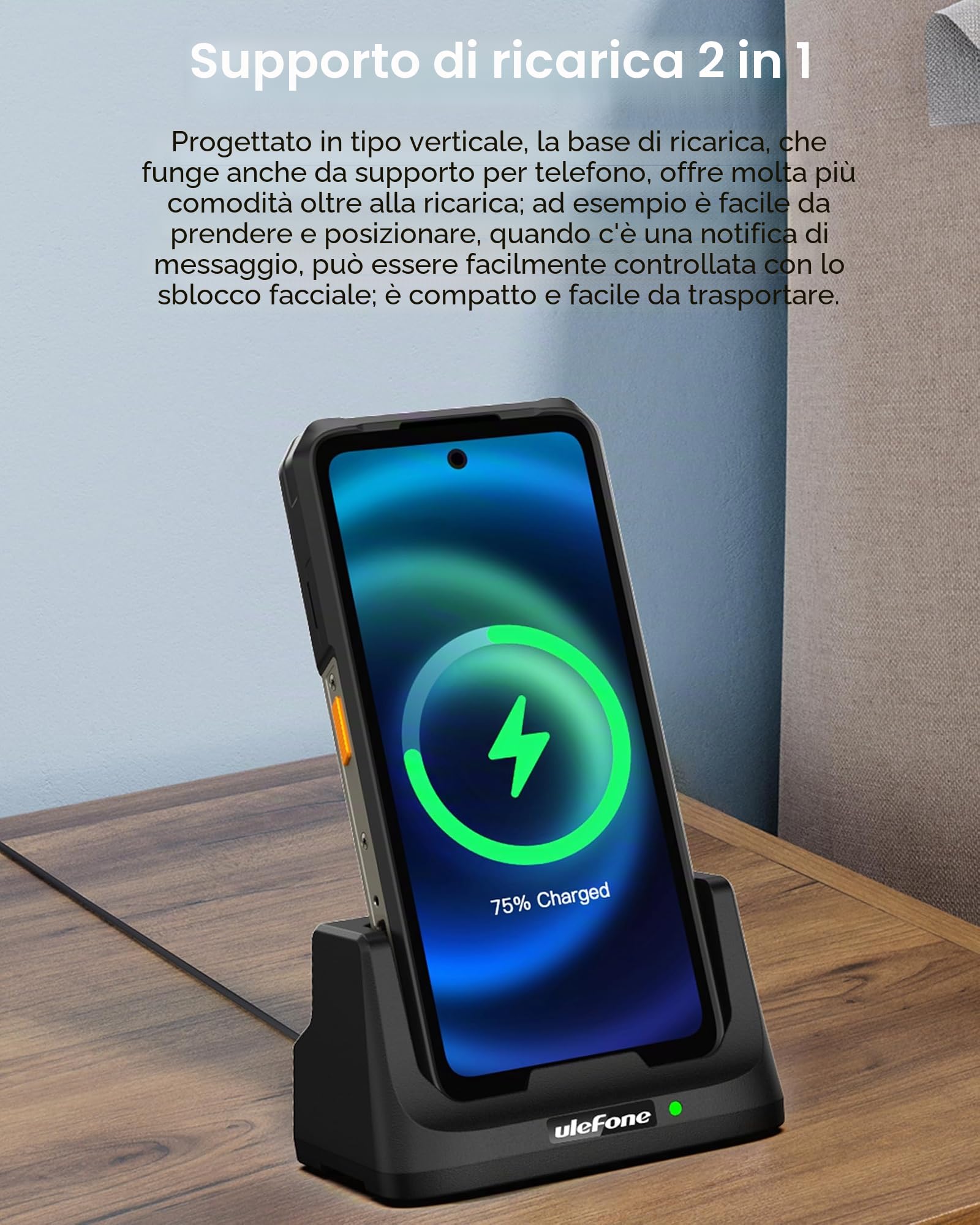 Ulefone Armor 26 Ultra Stazione di Ricarica da Tavolo per Telefono Cellulare da Esterno, Caricabatterie Wireless da 33 W per Smartphone
