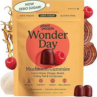 WonderDay Mushroom Gummies - Lion’s Mane, Cordyceps, Chaga Mushroom Supplement to Support Immune System De-Stress Boost Mood & Energy in Adults Natural, Vegan, Non-GMO (60 Count)