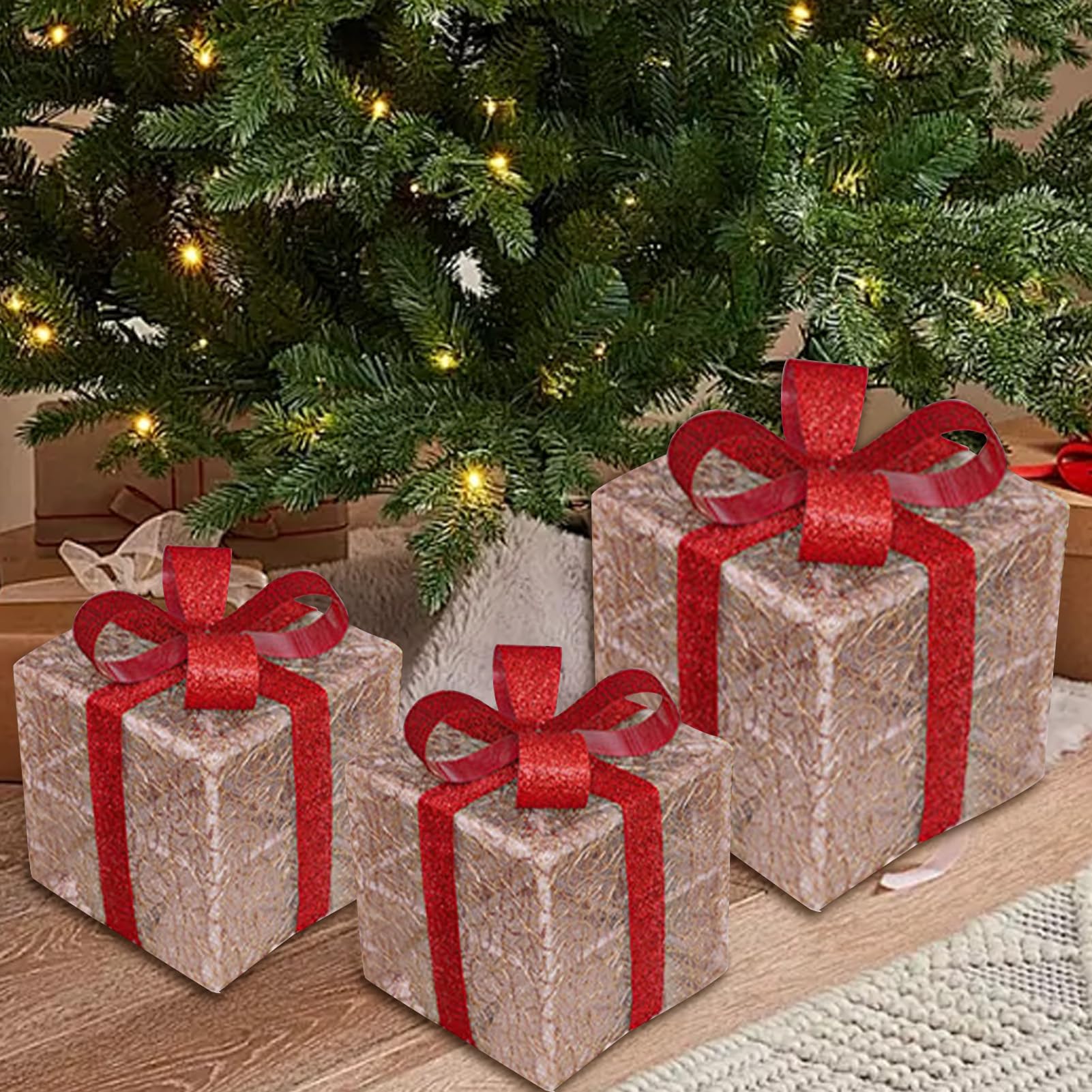 Leuchtende Weihnachtsboxen 3-Stückige Saisonale Dekoration | LED Weihnachtsbeleuchtung Für Hausbesitzer Veranstaltungsplaner Wohnung Büro Zuhause Kaminsims Eingang Fenster Display