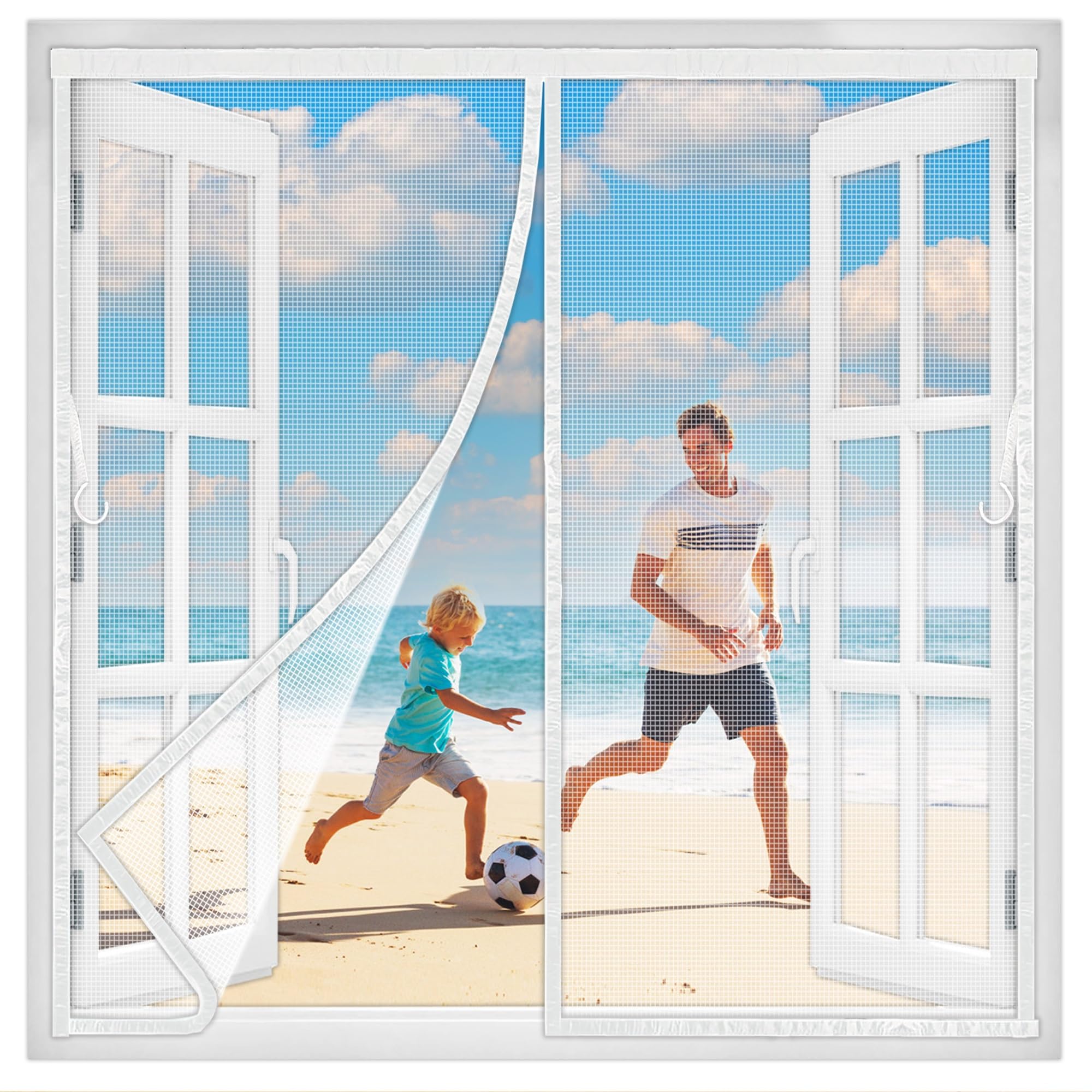 Lzhbd White Magnetic Screen Window With Strong Magnet Heavy Duty Mesh 105X90 Cm, Keep Insects Fly Out Hand Free Automatically Seal Window Screen, Pets Walk Through New-Version
