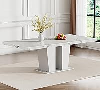 Vista 3 de Henf Juego de mesa de comedor de mármol sintético de 7 piezas para 6, mesa de comedor extensible de 63"-79" y 6 sillas negras acolchadas para 6