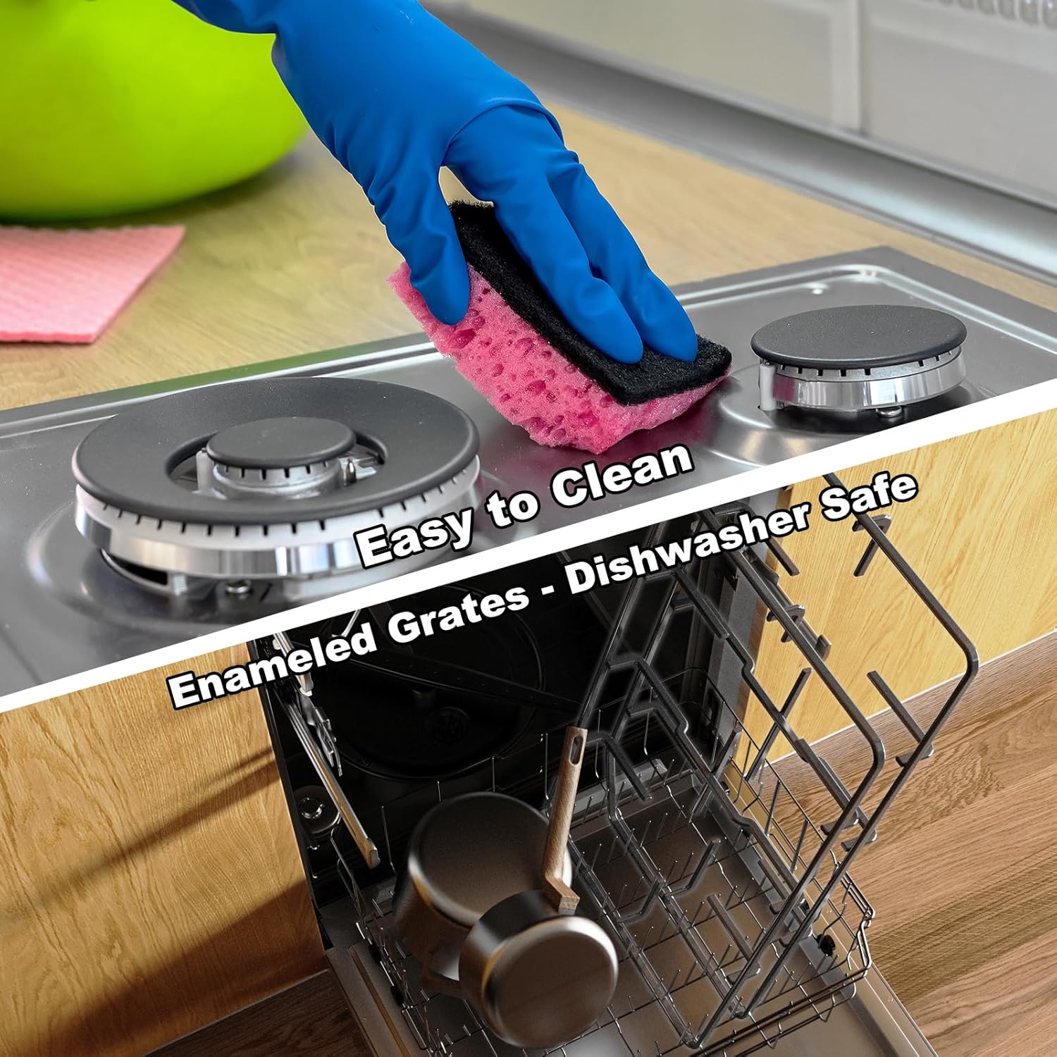 Alemania 24 Inch Propane Gas Hob with 4 Burners, NG/LPG Convertible Built-in Stovetop, Compact Cooktop with Plug-in Ignition for Apartments or RVs