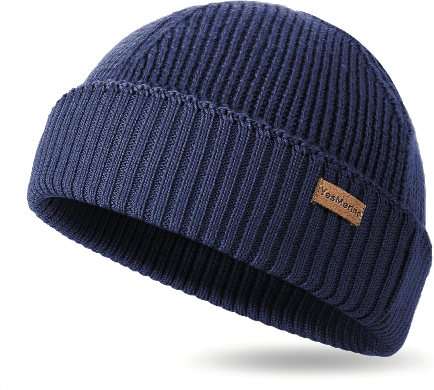 100% Merino Wool Fisherman Beanie for Men Women, Short Knit Cuff Trawler Winter Hat, Warm Soft Outdoor Gift