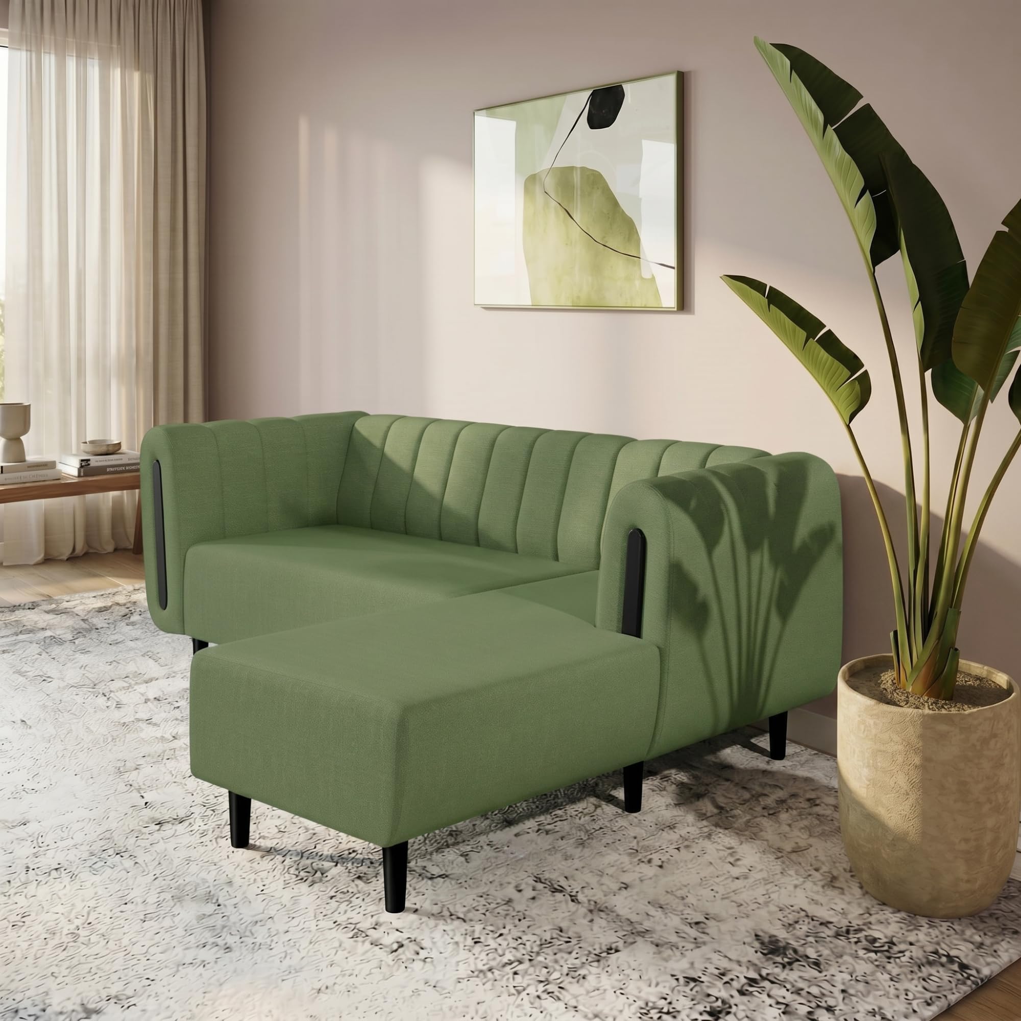 Interio by Godrej Paramount L-Shape 3 Seater Left Hand Side Fabric Sofa, 1-Year Warranty, Solid Wood, Green-image-24