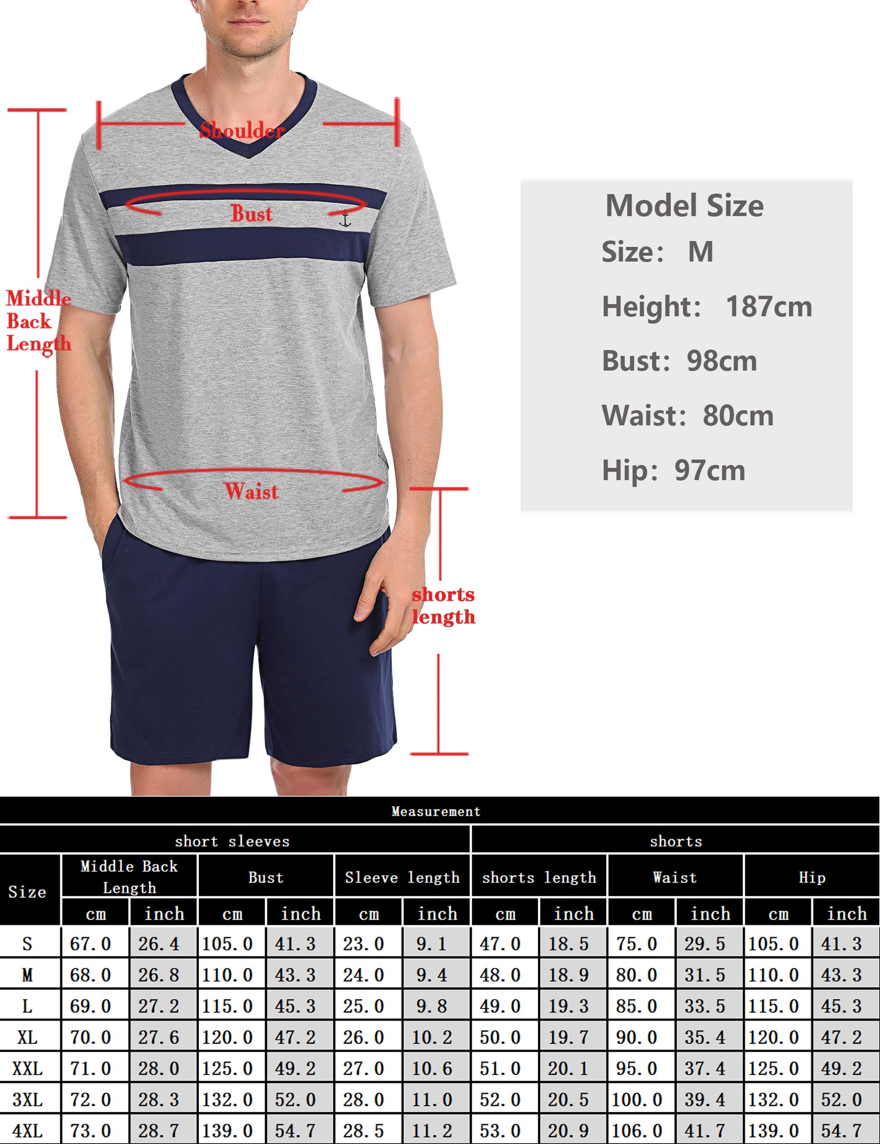 Camiseta y Pantalones Cortos Algodón Manga Corta Cuello en V Hombre S-3XL
