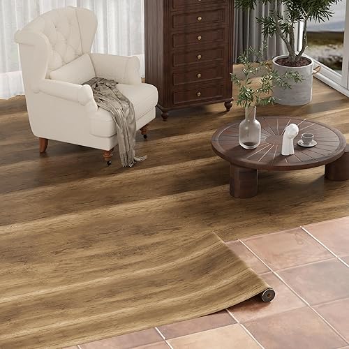 Miniatura 66 de Oxdigi Rollo de vinilo autoadhesivo para suelos de 24 x 393 pulgadas / 64 pies cuadrados, tablones de vinilo autoadhesivos para suelos de madera