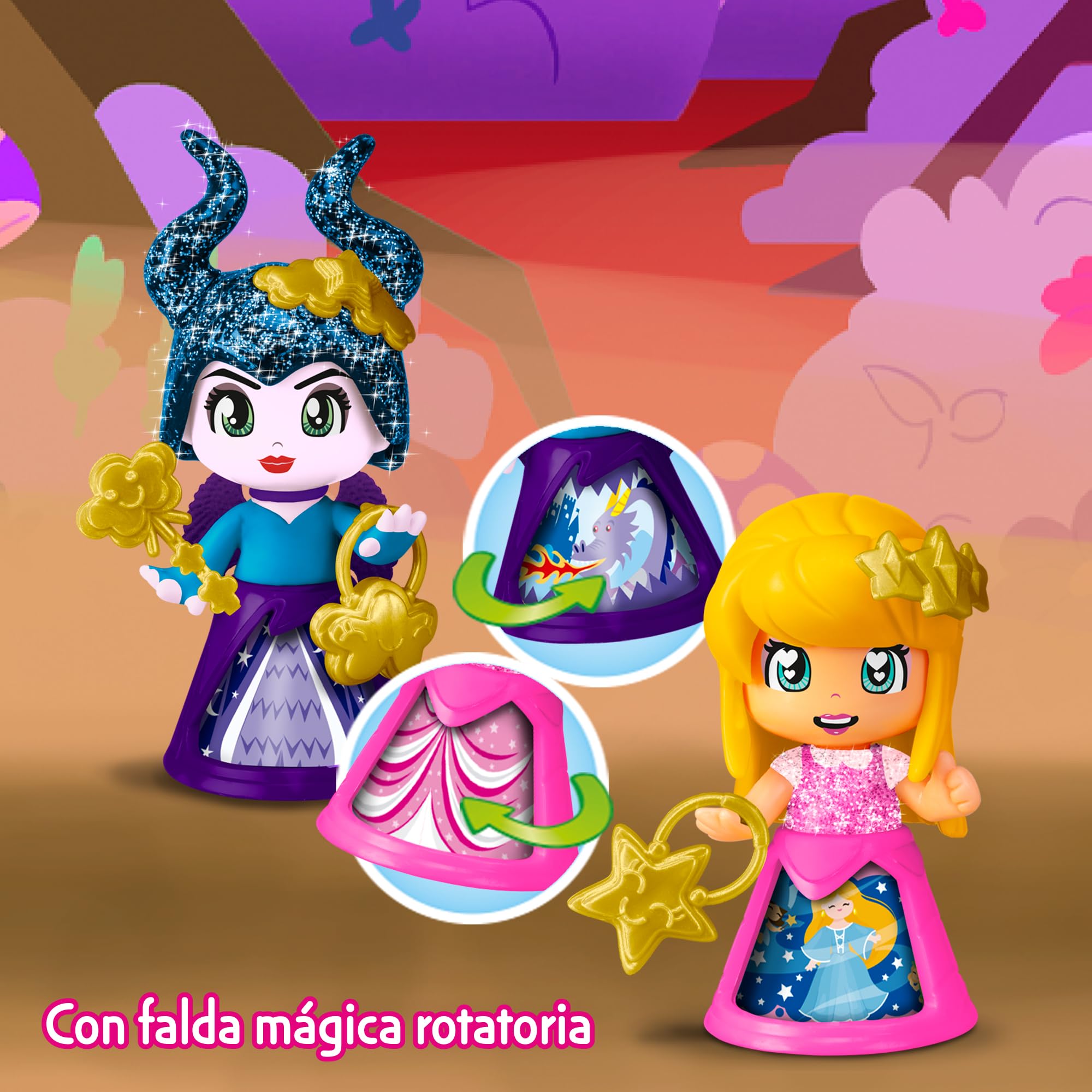 Pinypon - Magic Dreams, 5 Figuras Exclusivas con los Personajes Principales de la Bella Durmiente, Incluye Pequeños Accesorios, Contenedor y Bandeja con Compartimentos, +3 años, Famosa (PNY88000)