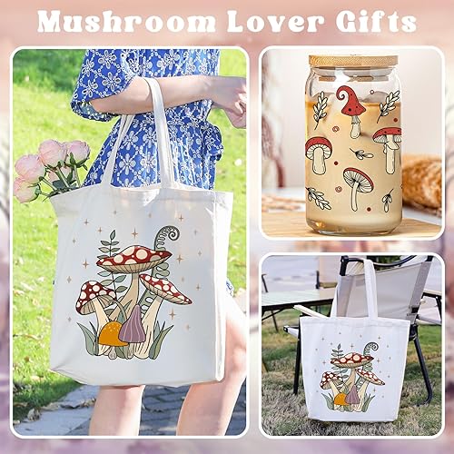 Miniatura 3 de Miracu Regalos de hongos para mujeres, amantes de los hongos, bolsa de lona de 16 onzas, juego de regalo de taza de café helado, lindo tema de