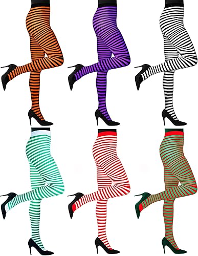 6 medias de rayas cómodas para mujer, medias de Halloween a rayas para niñas, disfraz de Halloween