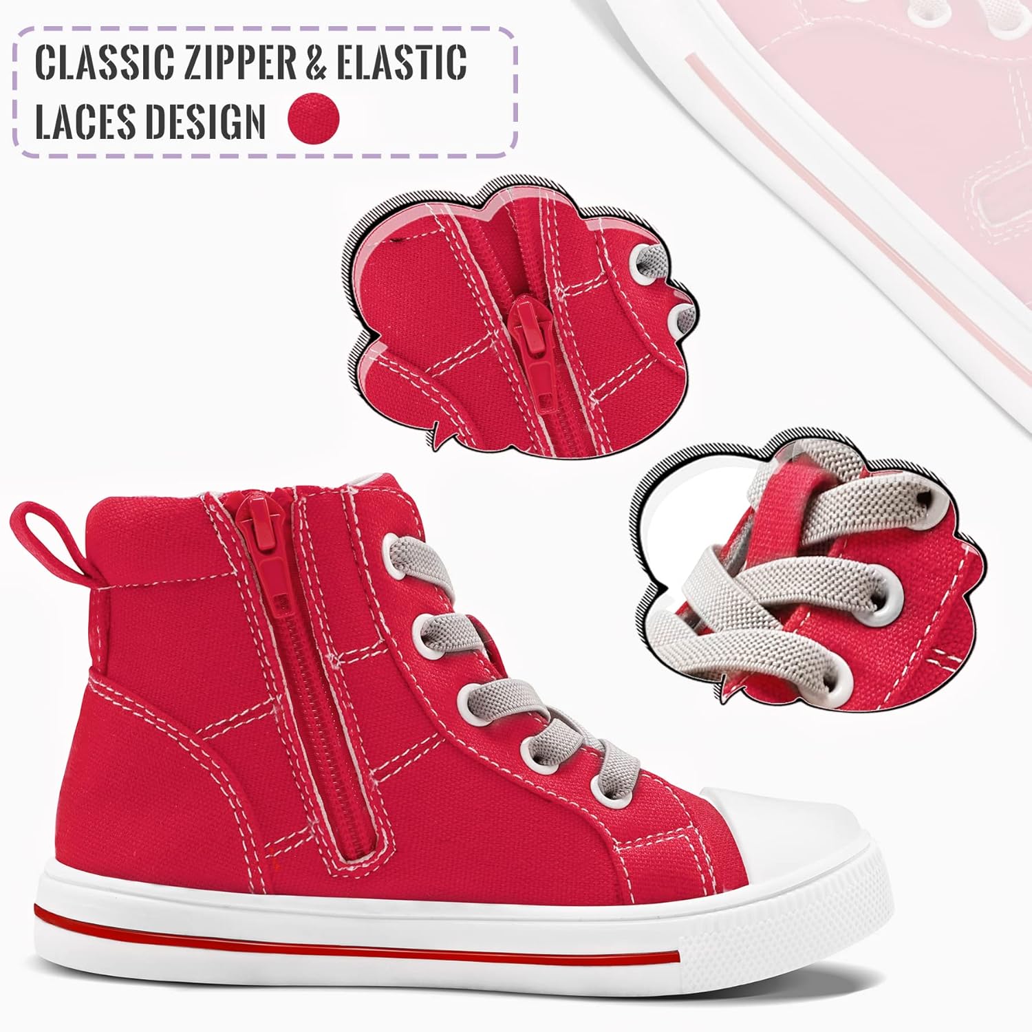 K KomForme Kids Sneakers for Boys and Girls Toddler Canvas High Top Walking Causal Shoes with Zipper - Image 4