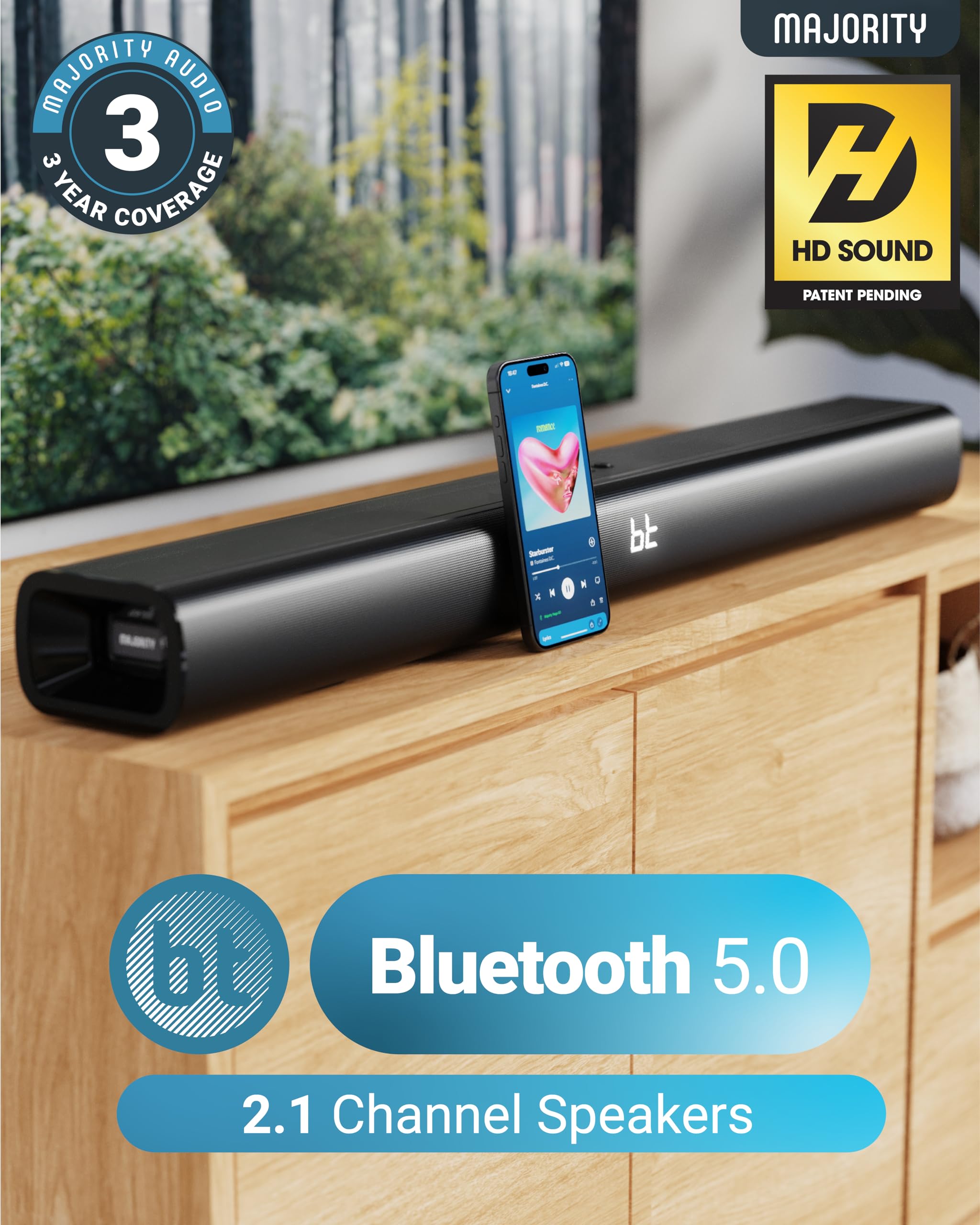 Barre Bluetooth Pour Visionnage ULTIMEA Barre De Son 5.0 Canaux Pour Smart TV, Barre De Son PC Avec Lumière RVB, Barre De Son Dolby Atmos