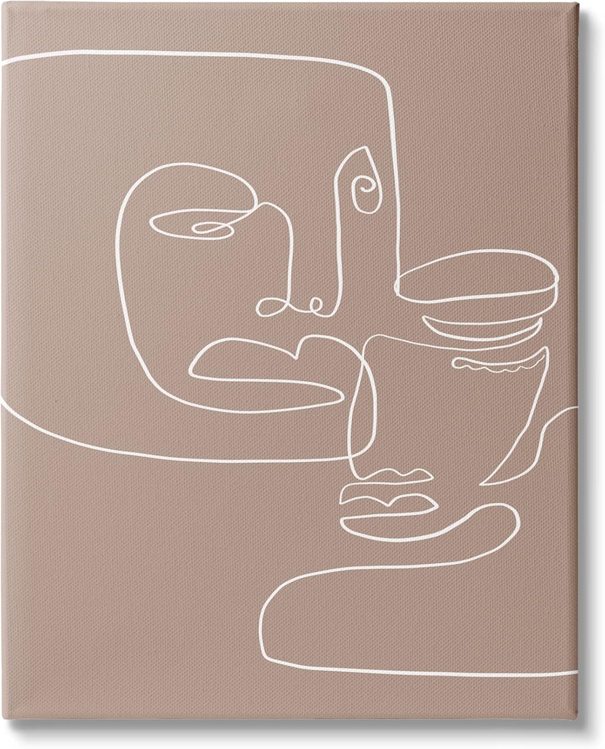 Stupell Industries Two Faces Single Line Drawing Brown Beige Abstract, Design by Design Fabrikken