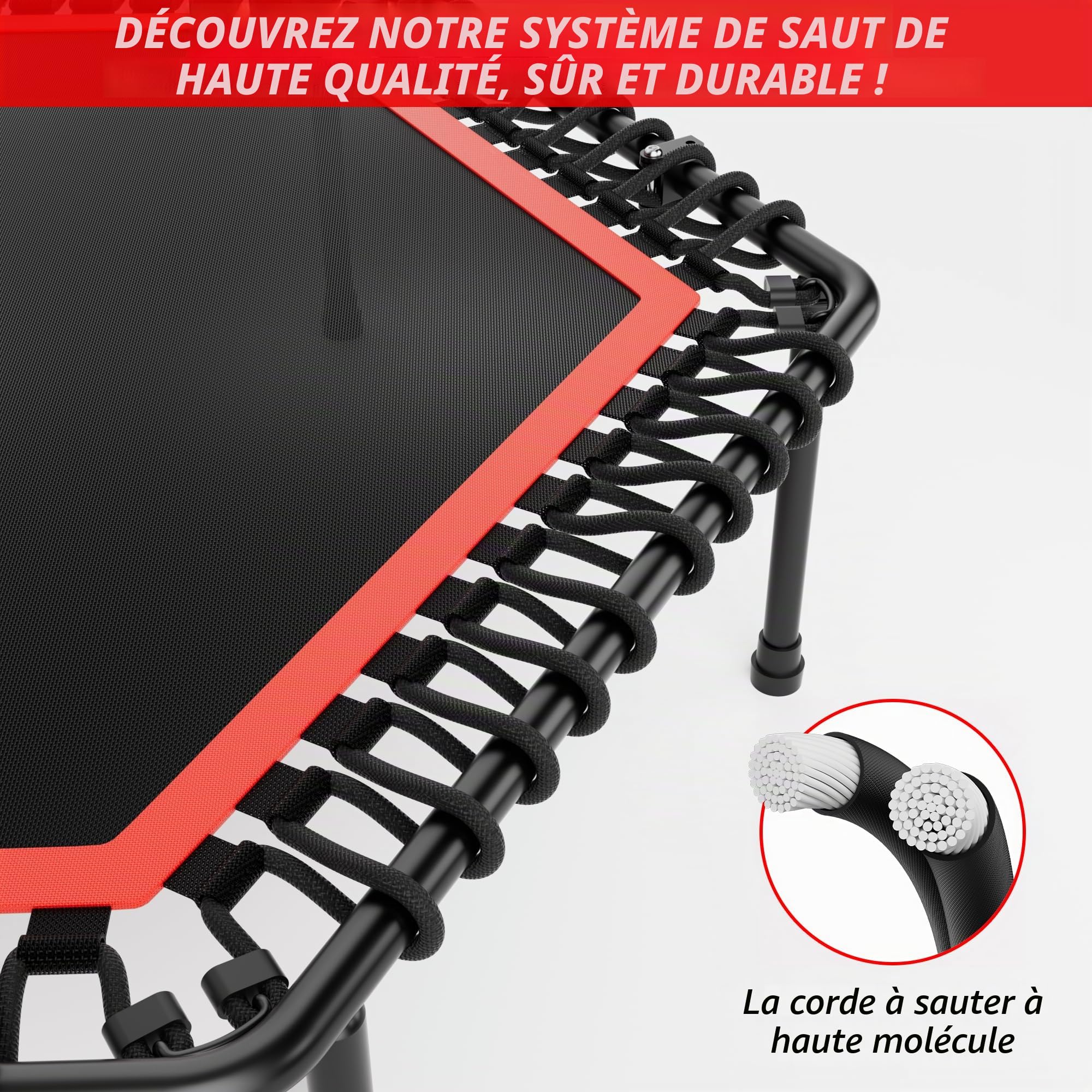 Mini Trampoline Fitness Adulte 50 Pouces - Rebond intérieur avec Cadre Robuste idéal pour l'entraînement à Domicile et Les Exercices Sportifs. Charge maximale 230 kg.