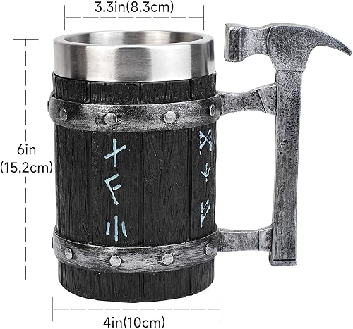 Miniatura 2 de KTOTKMOTA Nordic - Taza de martillo de runa vikinga acero inoxidable revestimiento de resina para cerveza jarra de tanque de cerveza decoración