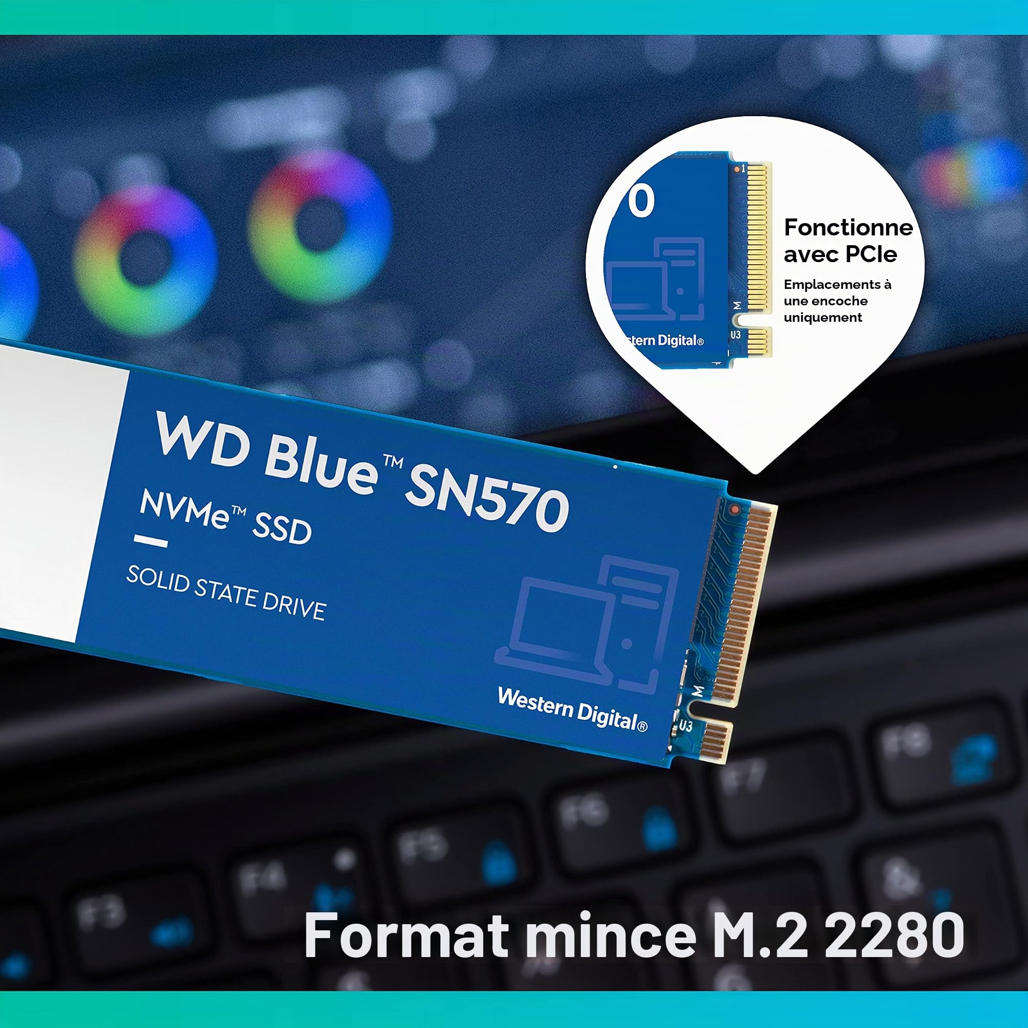 WD Blue SN570 2 To High-Performance M.2 PCIe NVMe SSD, avec vitesse de lecture jusqu'à 3500 Mo/s