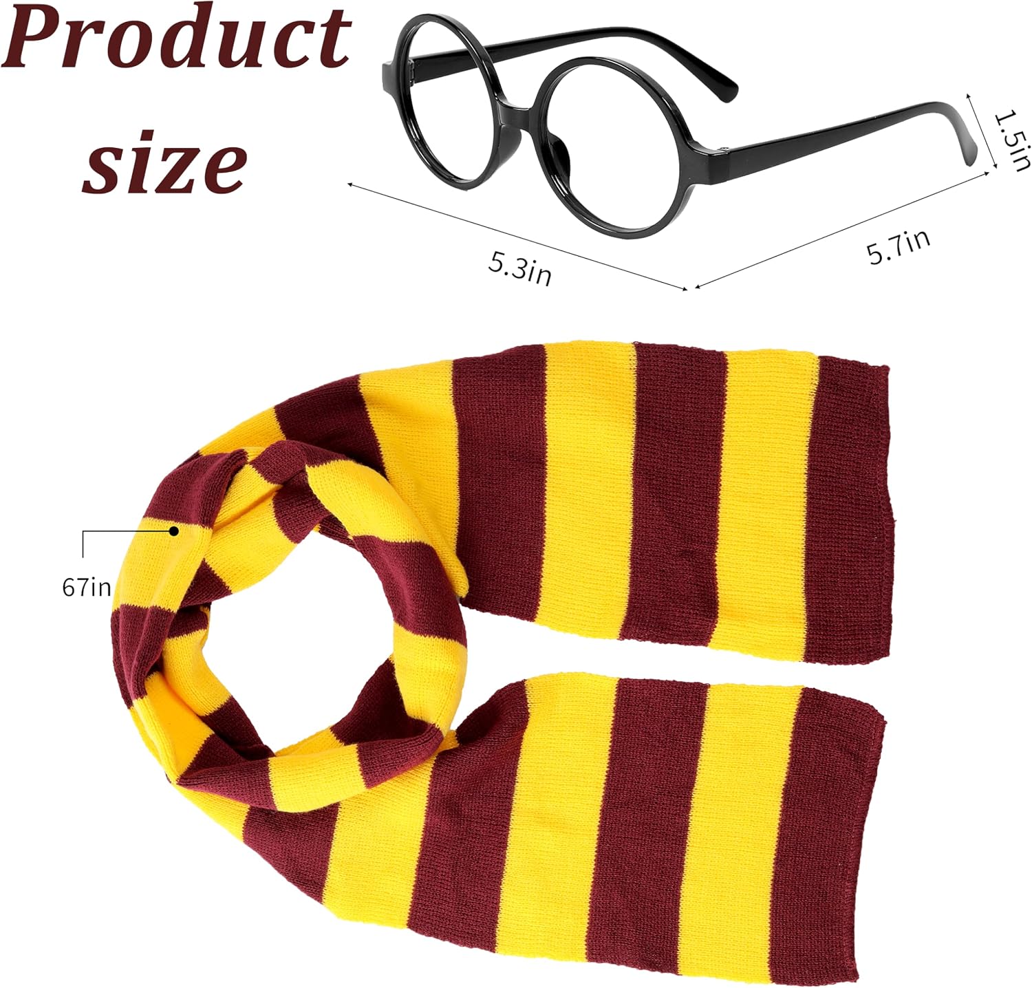 Wizard Costume Scarf with Cosplay Black Glasses Frame for Halloween Party Witch Cosplay Accessories