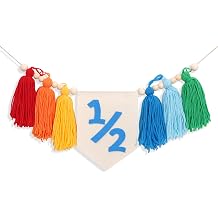 Colorful 1/2 Tassels High Chair Banner - 6 Months Rainbow Birthday Decorations, Bright Rainbow Half Birthday Banner, Half Way to One Party, Blue 1/2 Yarn Tassels Garland Blue Half Rainbow Banner