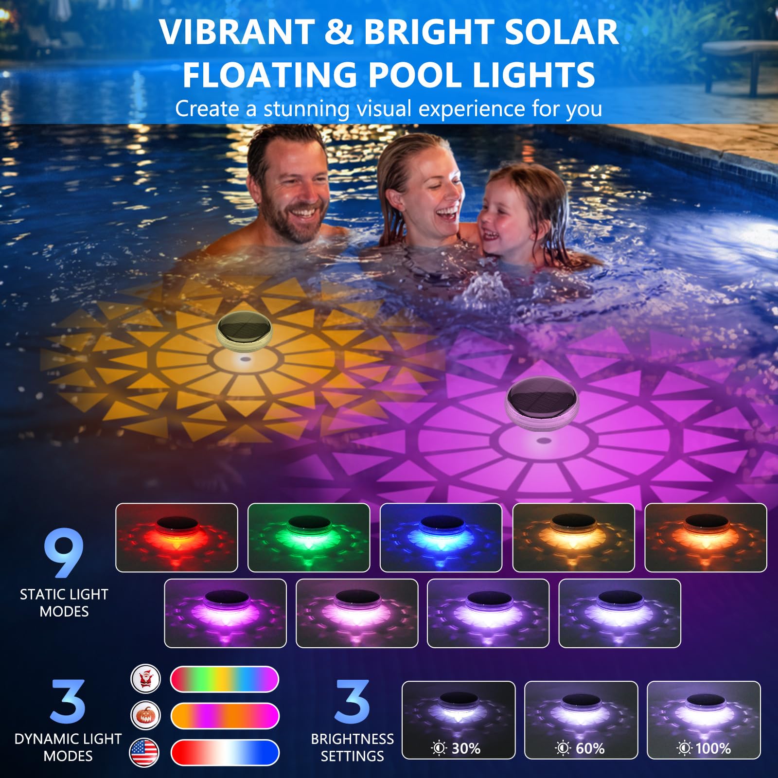 Lustaled Poolbeleuchtung Unterwasser mit Fernbedienung,Farbwechsel Schwimmende Teichbeleuchtung,IP67 Wasserdicht Solar Pool Licht für Brunnen, Teich, Aquarium, Party Deko-2 Stück