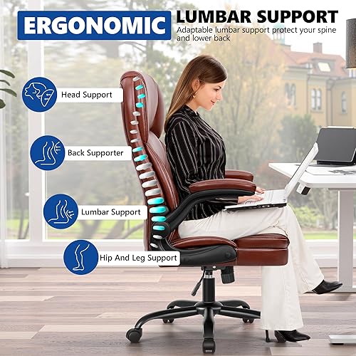 Miniatura 5 de Silla de oficina ejecutiva de piel sintética, ergonómica con respaldo medio para computadora y juegos con altura ajustable, reposabrazos giratorios
