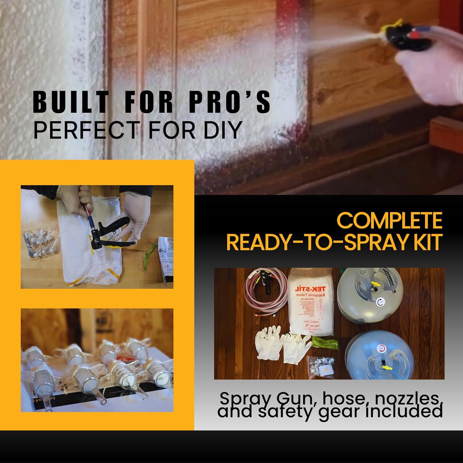 Vega Bond Open Cell Spray Foam Insulation Kit, 2-Part Foam Sealant for Thermal & Sound Insulation, Includes Hose & Gun, Coverage Options Available (320 Sqft Coverage - VG 320)
