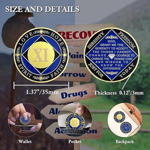 Miniatura 4 de CHURYUML 11 años NA Medallones Fichas de Recuperación Narcóticos Anónimos Regalos Sobriedad Adicción Recuperación Regalos Narcóticos Moneda Anónima