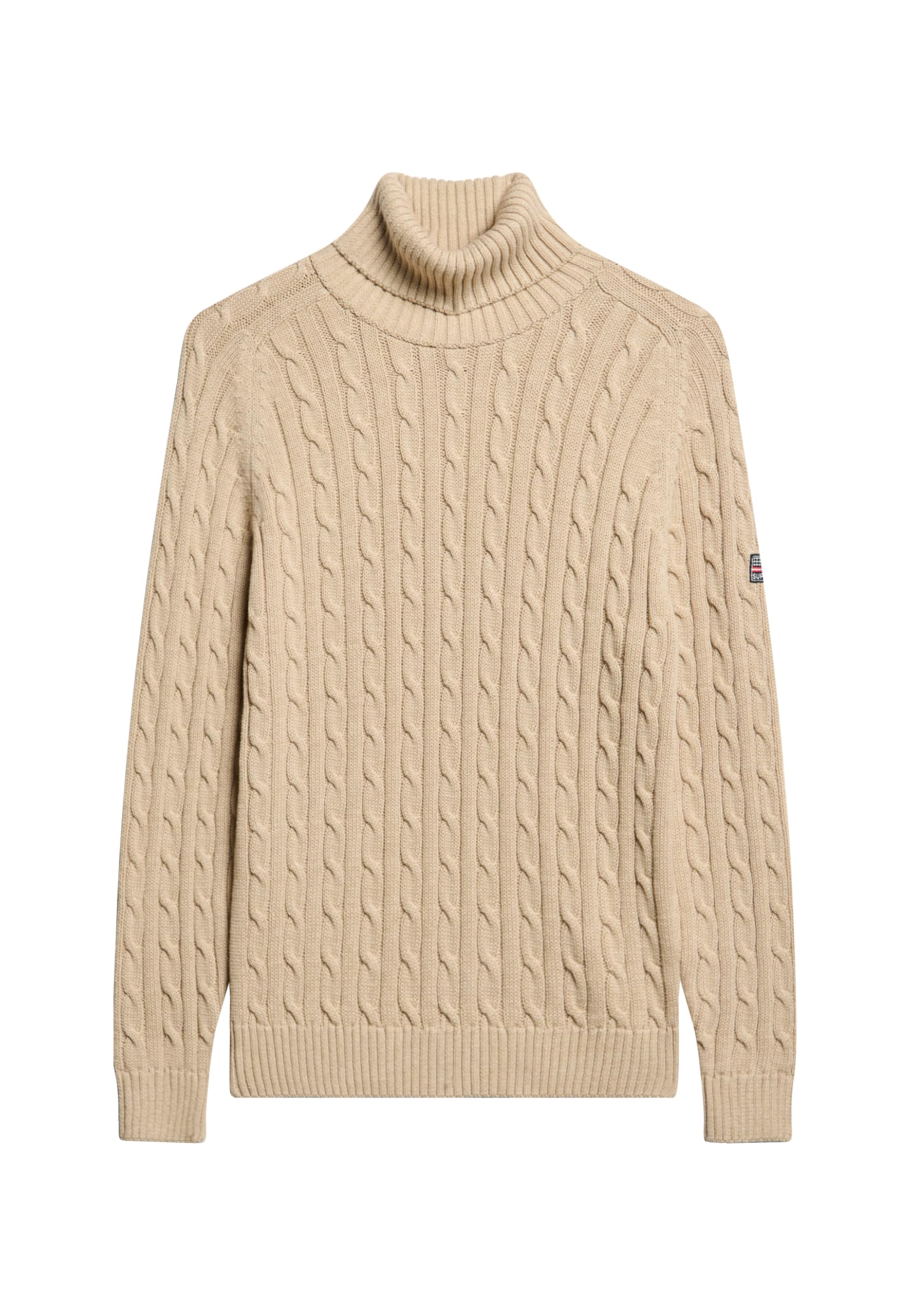 Superdry Women's Winter Taupe Twist Casual Cable Knit Turtleneck Sweater, 18