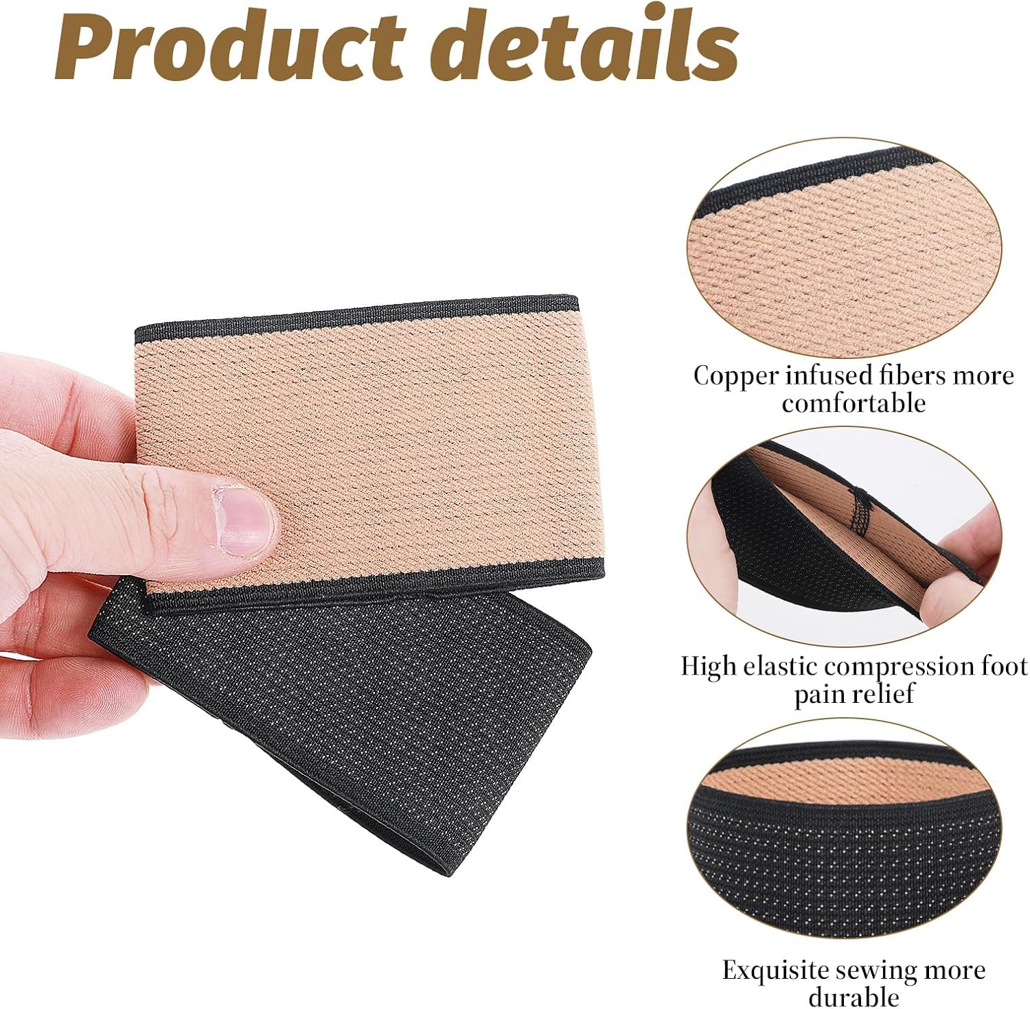 2 Pairs Arch Support Sleeves, Elastic Foot Compression Sleeve Flat Arches Support Bands Copper Foot Arch Supports Universal Size Foot Wrap Plantar Brace Compression Bands for Women Men