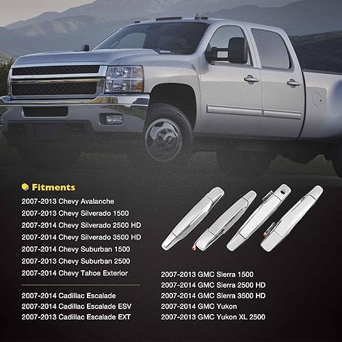 Miniatura 36 de Juego de manijas de puerta exterior, compatible con Chevy Silverado Suburban Tahoe Avalanche 2007-2013, GMC Sierra Yukon, Cadillac Escalade, negro