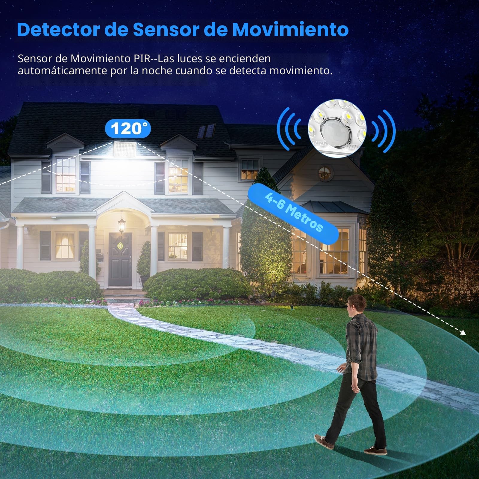 Realky Lampara Solar Exterior con Sensor de Movimiento, 113 LEDs 2000mAh 4 Modes, Potente Foco LED para Jardin con Cable de 5 m, 1 pieza