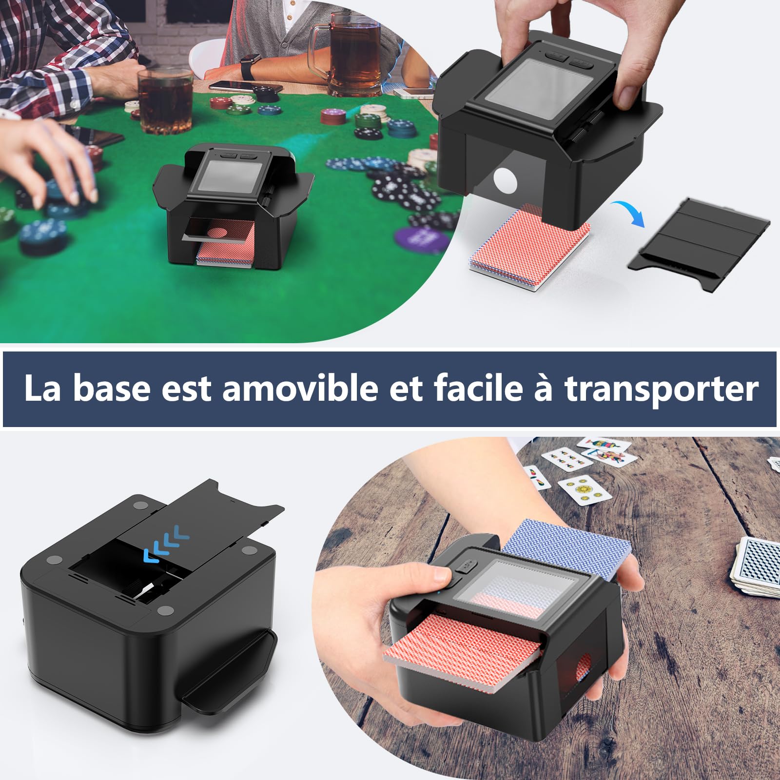 ShinePick Mélangeur de Cartes Automatique, Melangeur de Carte électronique Rechargeable USB, Automatique/Manuel 2 Modes, 1-2 Ponts, pour Jeu de Cartes/UNO/Poker/Texas Hold'em/Blackjack