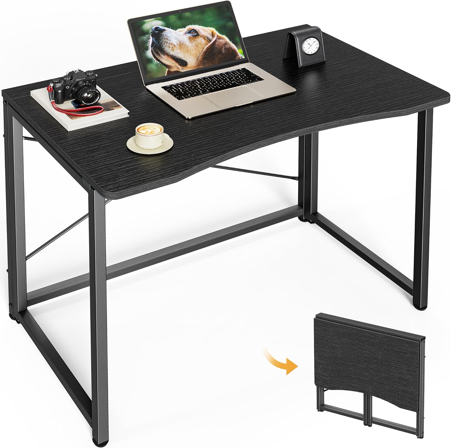 Huuger Folding Desk for Small Spaces, 31.5 Inch Foldable Computer Table, for Home Office, Study, Bedroom, Dorm, Space Saving, Small Writing Work Office Computer Desk, Easy to Fold, Black Black 18.9"D x 31.5"W