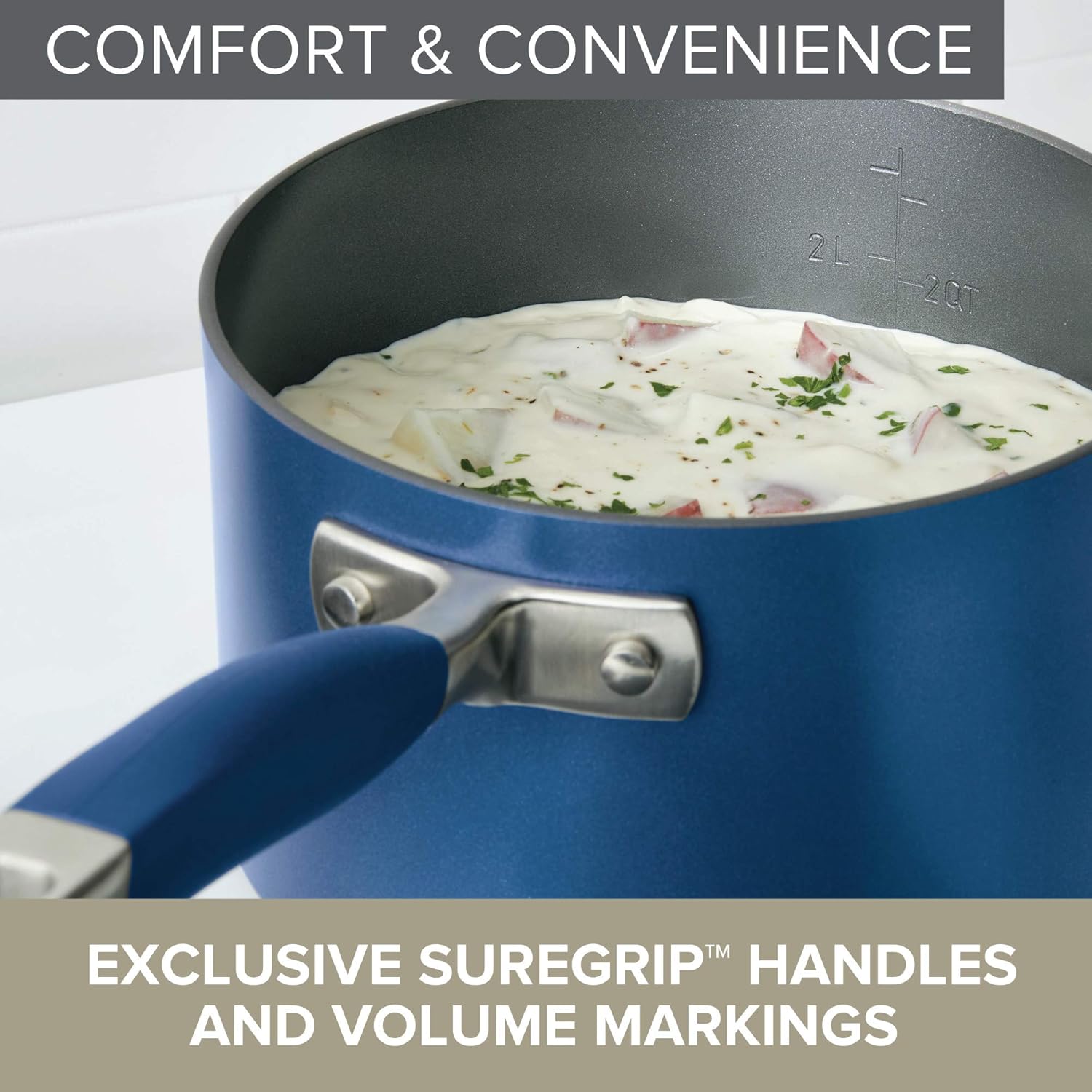 Anolon Advanced Home Hard-Anodized Nonstick Saucepan, 2-Quart, Indigo