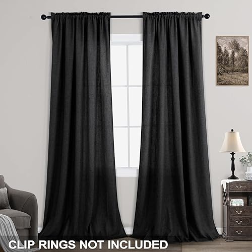 Miniatura 2 de KOUFALL Cortinas negras de 108 pulgadas de largo para sala de estar, juego de 2 paneles, cortinas traslúcidas de lino Moody de 108 pulgadas de largo