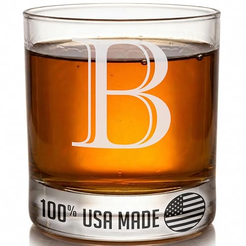 Etched Monogram 11oz Whiskey Rocks Glass (Letter B), A-Z Customized