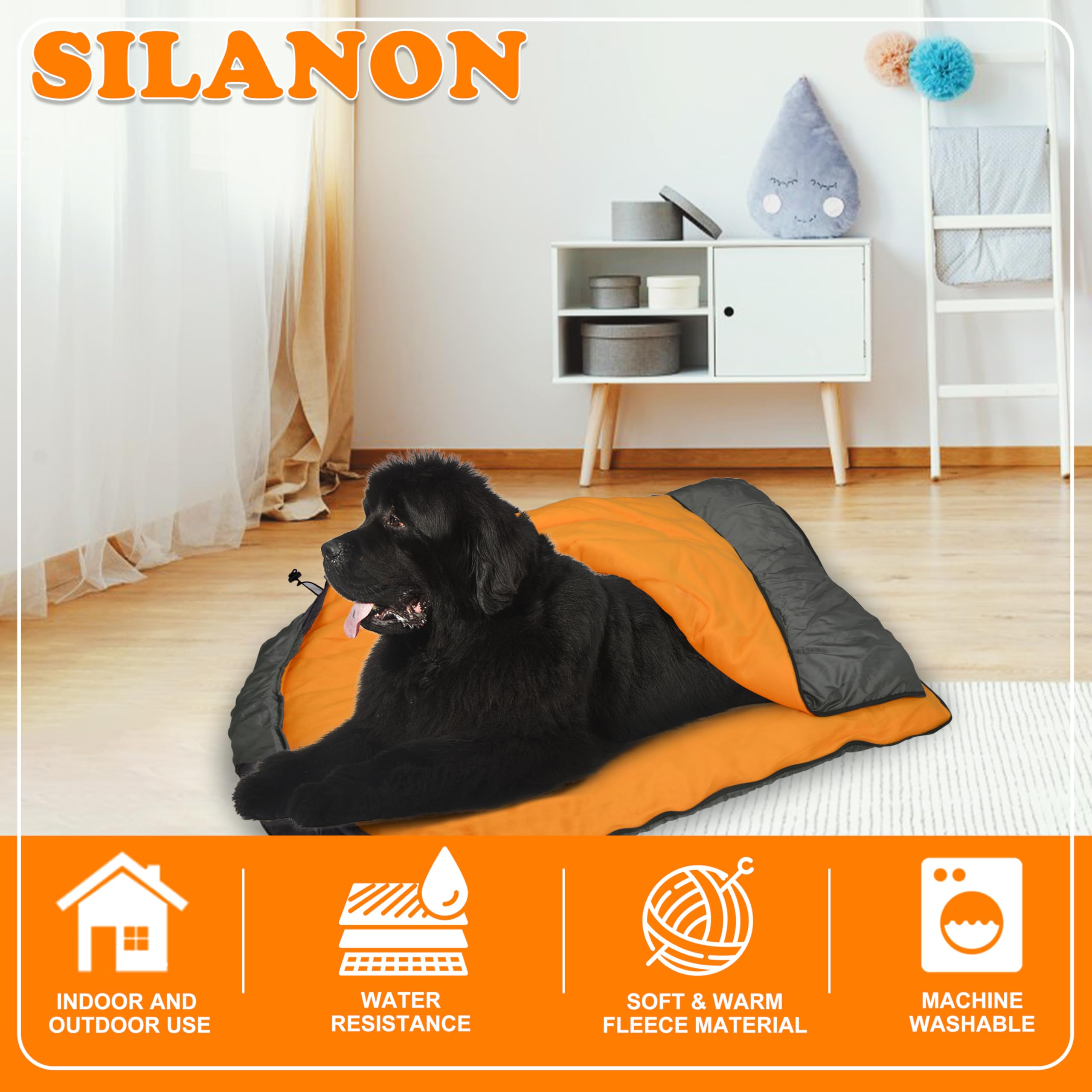 SILANON Hundeschlafsack, wasserdicht, warm, verstaubar, für Reisen, Camping, Wandern, Rucksackreisen (Orange)