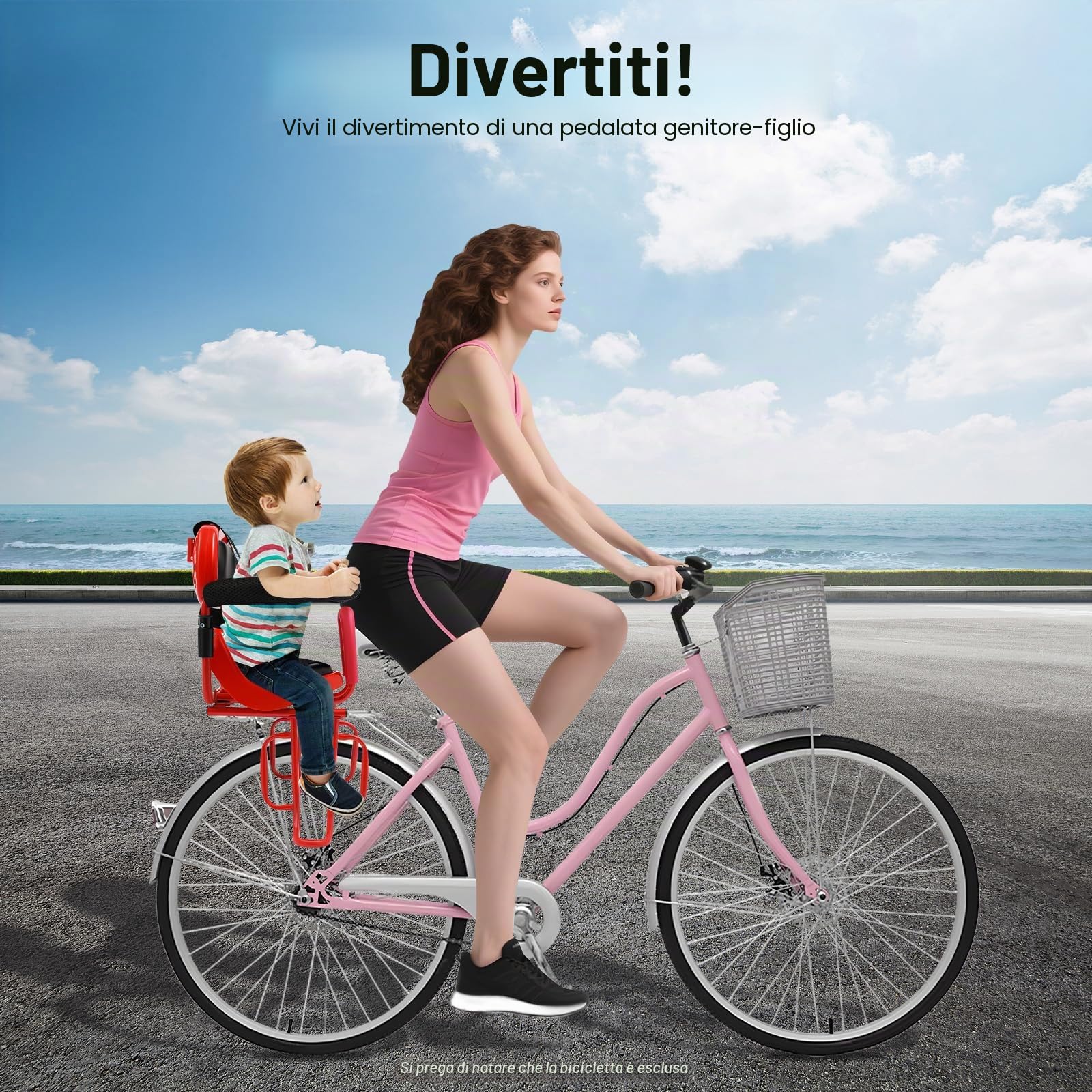 Seggiolino per bicicletta da 6 mesi-6 anni con cintura di sicurezza e ringhiera a U, adatto per la maggior parte delle biciclette come biciclette pieghevoli, mountain bike elettrica