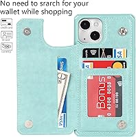 Vista 3 de Cavor Funda para iPhone 13 con tarjetero, funda tipo cartera para mujeres y hombres, fundas de teléfono para iPhone 13 con soporte y correa, funda